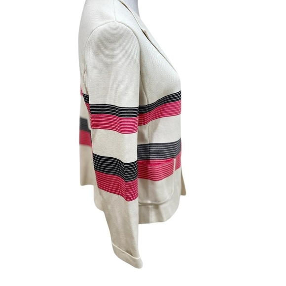 Talbots Cream Knit pink black stripe Sweater jacket hand pockets size large - Picture 9 of 11